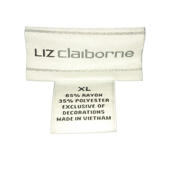 Liz Claiborne Womens Blue Beaded Studded XL Tie Neck Blouse Boho Peasant - Picture 5 of 6